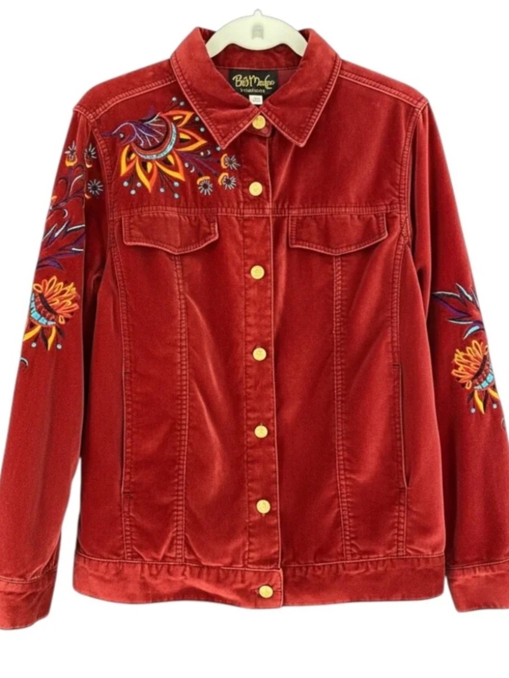 VINTAGE Bob Mackie Red Embroidered Velour Southwest Button Up Jacket Coat Sz S